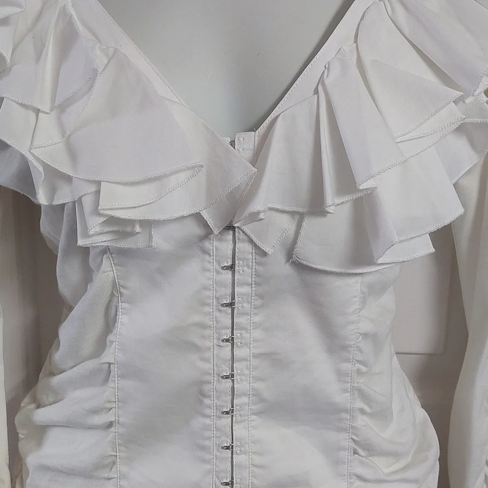 Boston Proper White Ruffled Top - Picture 2 of 8